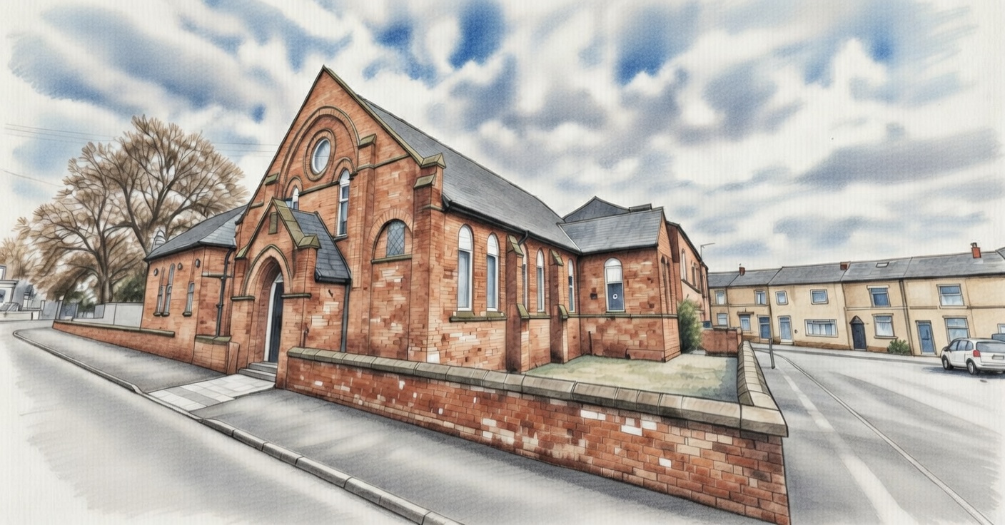 Watercolour illustration of Bury Spiritualist Centre, 3 Russell Street